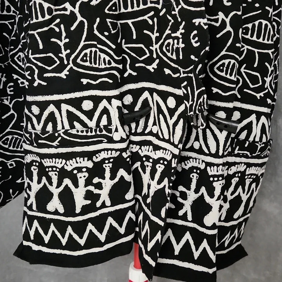 VINTAGE SamHilu black and white cotton fish tribe jacket size L - Picture 9 of 14